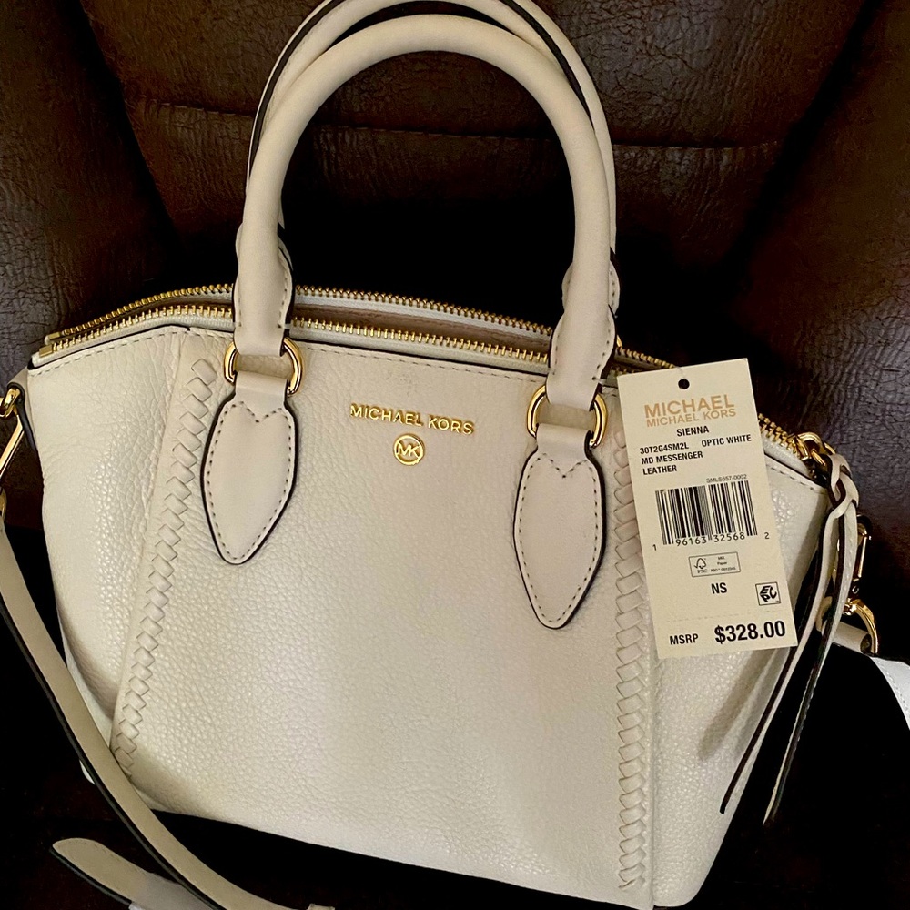 NWT Genuine Michael Kors White Sienna Satchel Crossbody Handbag